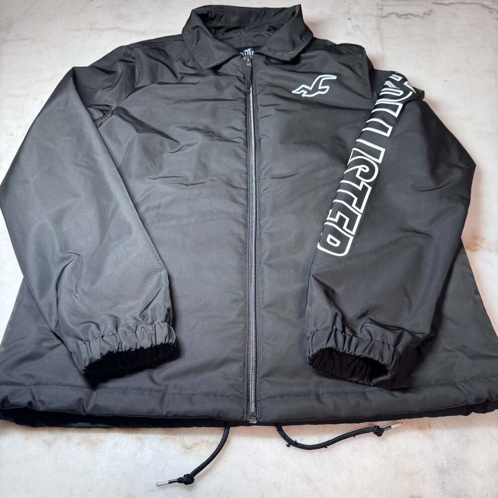 Hollister Black Full-Zip Coaches Jacket with Logo